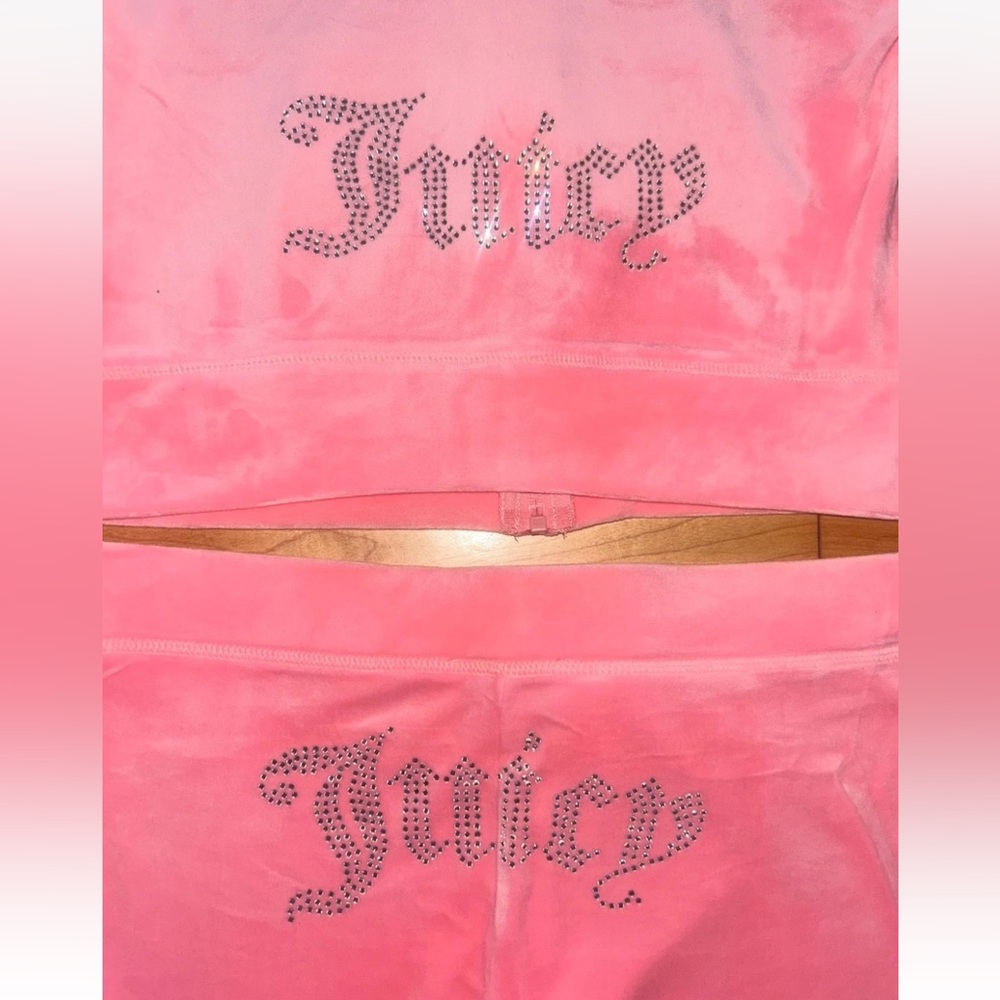 NEW! JUICY COUTURE Velour OG Bling Tracksuit Hoodie & Pant Set Flamingo Pink M - Picture 6 of 6